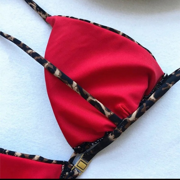 2024 Sexy Leopard & Red Women Brazilian Thong Bikini Set - Picture 3 of 4